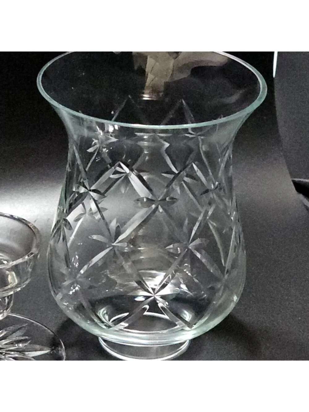Cut Crystal Candle Hurricane Lamp 11" diamond stars fan luxury glass romant